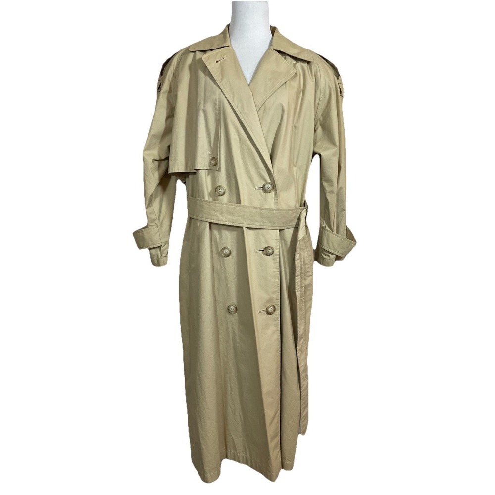 Anne Klein Trench Rain Coat Womens 6P Classic Tan Double Breasted Belted